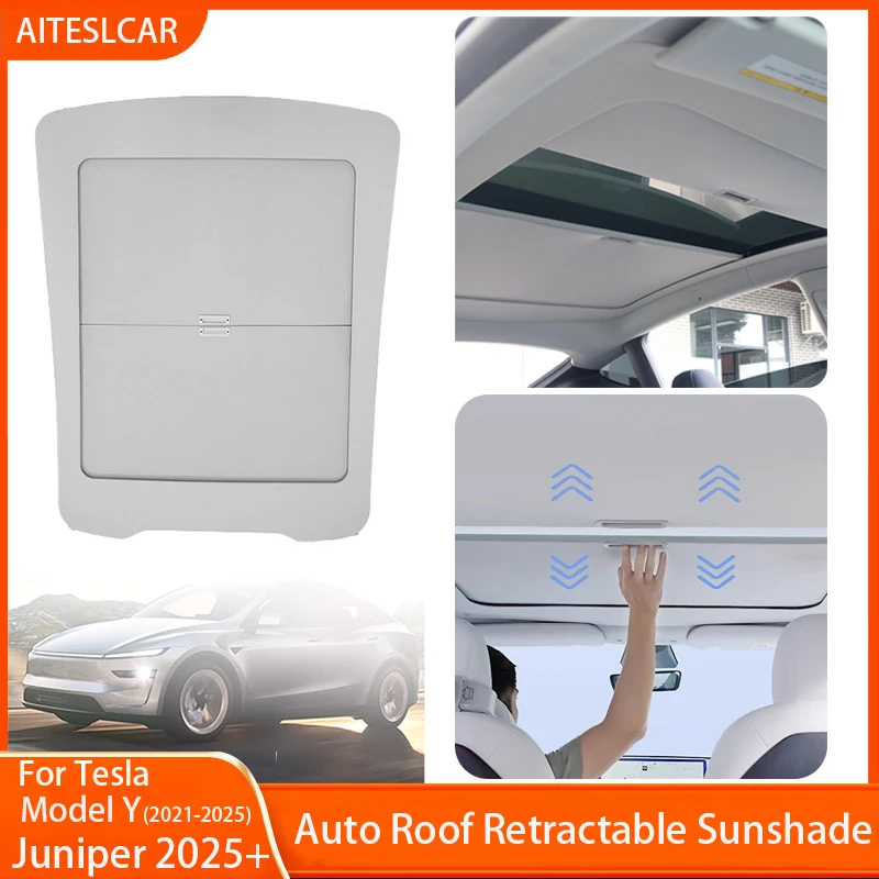 New Retratable Sunshade For Tesla ModelYL YJuniper 2026 Roof Shade Scroll Original Sun Visor Model Y 2023 2024 Pleated Sunscreen