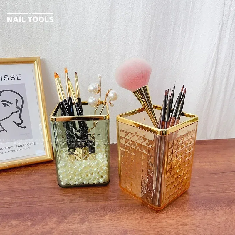 1PC Nail Buffer Files Storage Box Plastic Square Bathroom Holder Nail Makeup Container Desktop Lipstick Storage Box Office Pen