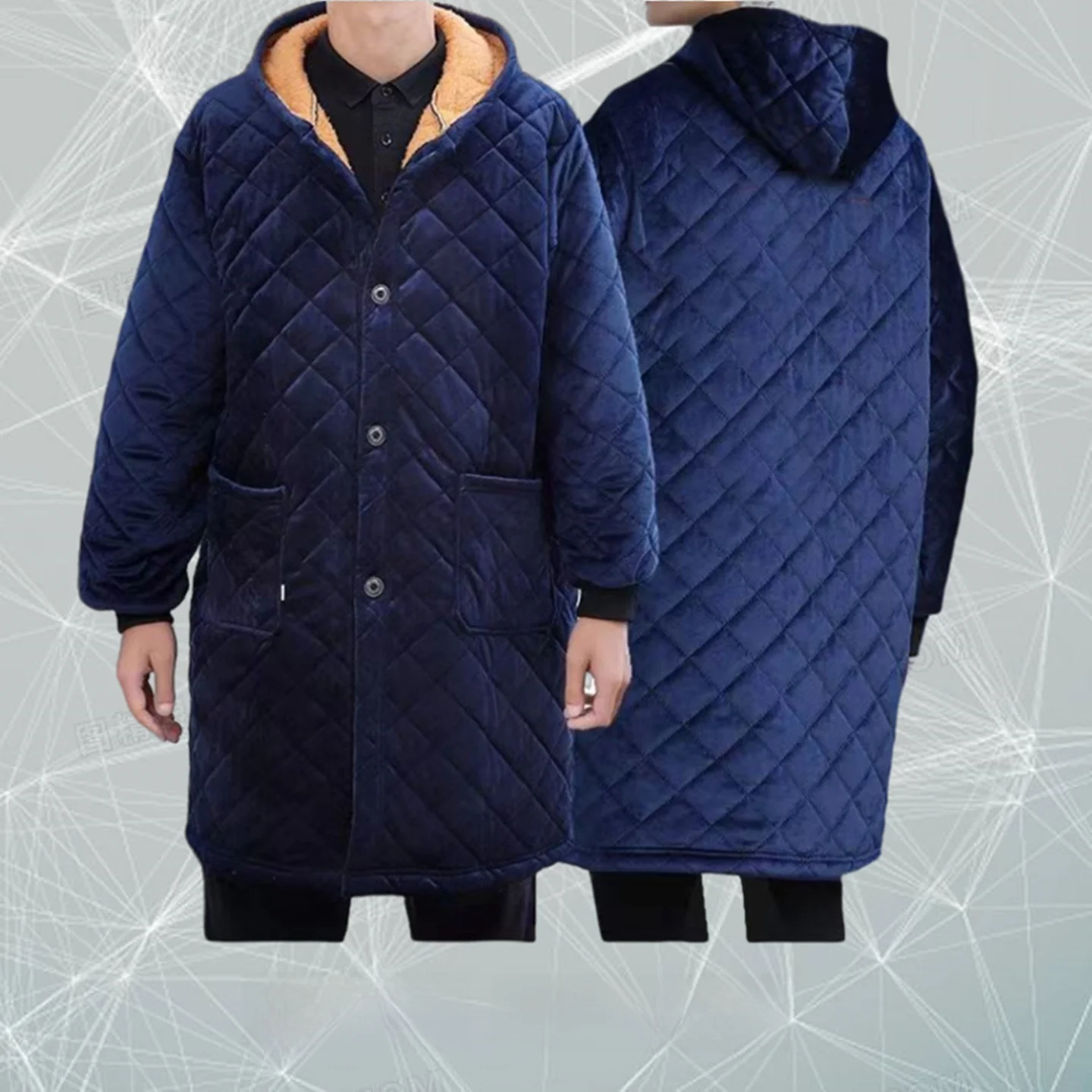 

Men's Thiened Fce Lined Cotton Jaet Large Size Winter Workwear Warm Dir Resistant Casual Hooded Mid-Length Coat