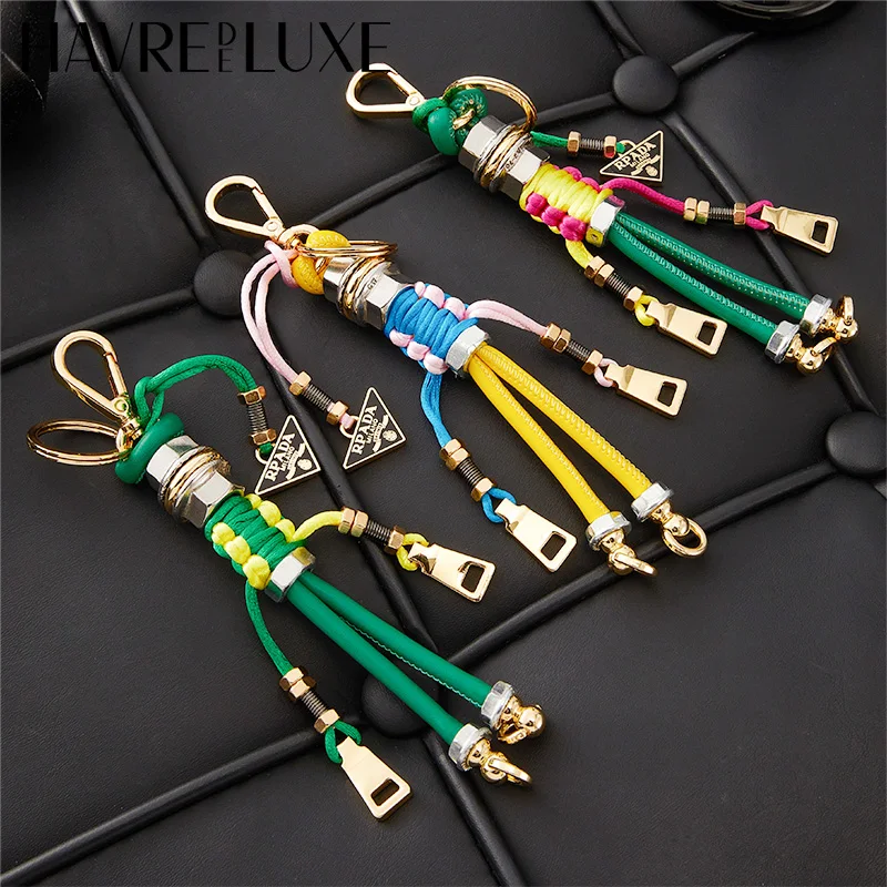 Robot Pendant Rope Braided Lanyard Bag Charm Creative Cute Genuine Leather Car Key Decoration Bag Accessories