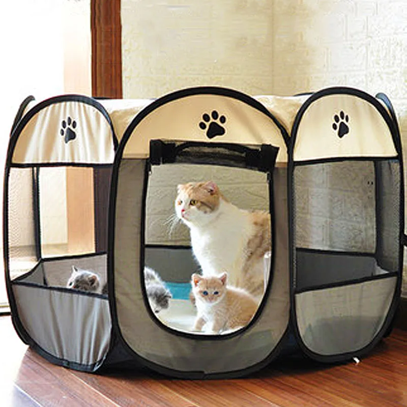 Portable Folding Pet Tent Octagonal Cage for Cat Delivery Room Indoor Playpen Puppy Kennel Foldable Fence Outdoor Big Dogs House