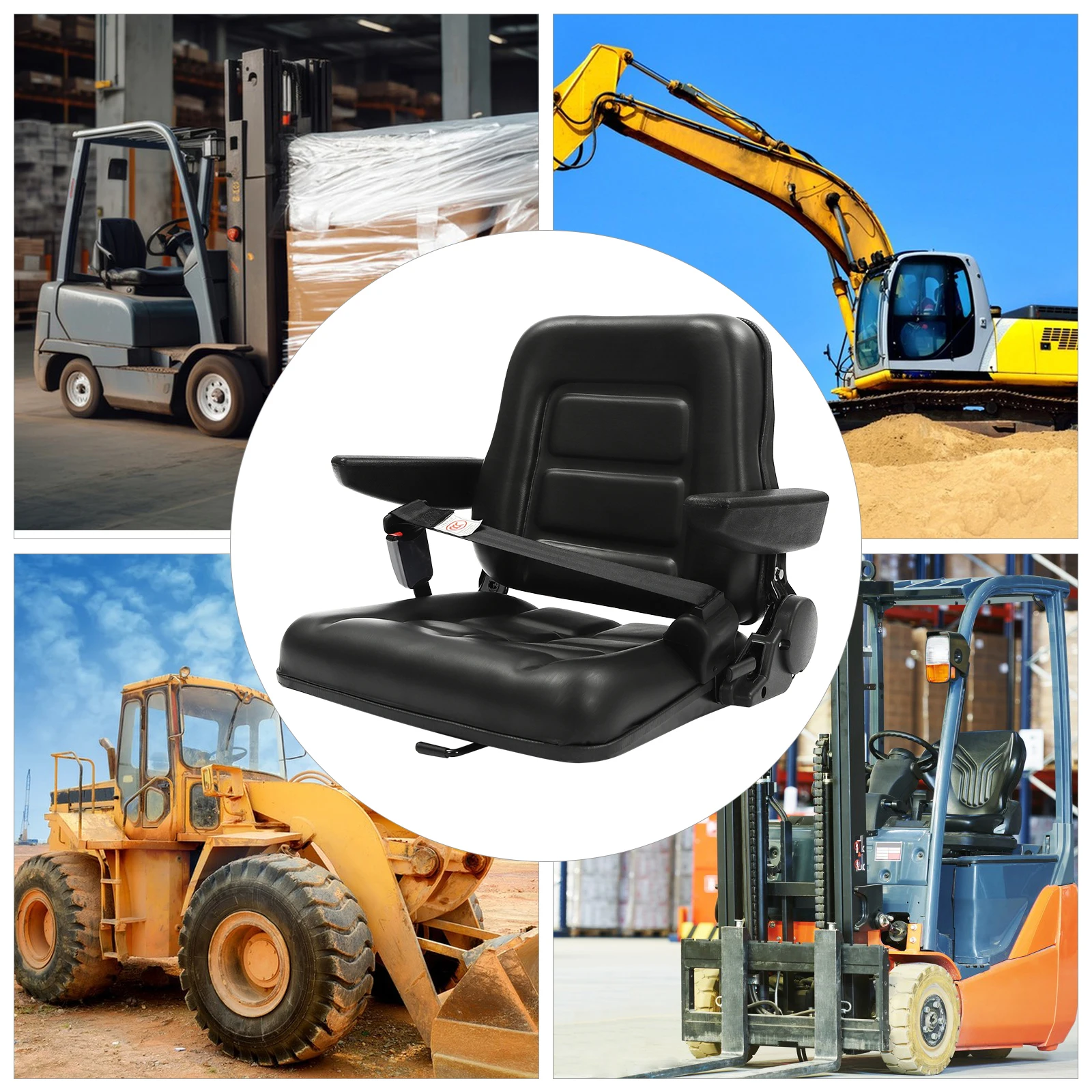 

Adjustable Forklift Seat Safe Protection for Heavy-duty Machinery Vehicles Two Slide Rails Comfortable Seat Black