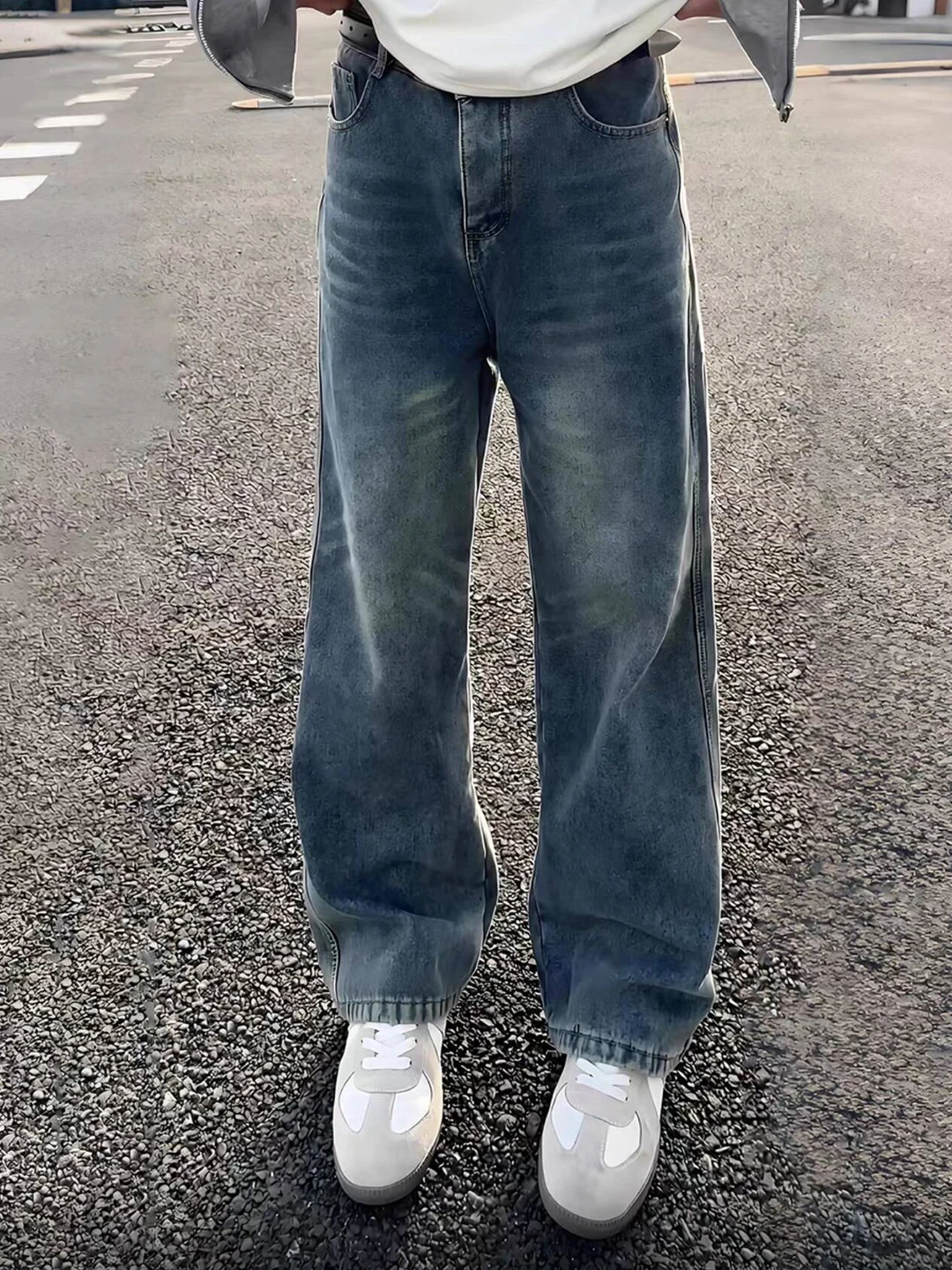 

Blue Fce Lined Flared Jeans Men's Winter Thi Straight Leg Knife American High Street Vibe Retro Sle mid Waist Zipper