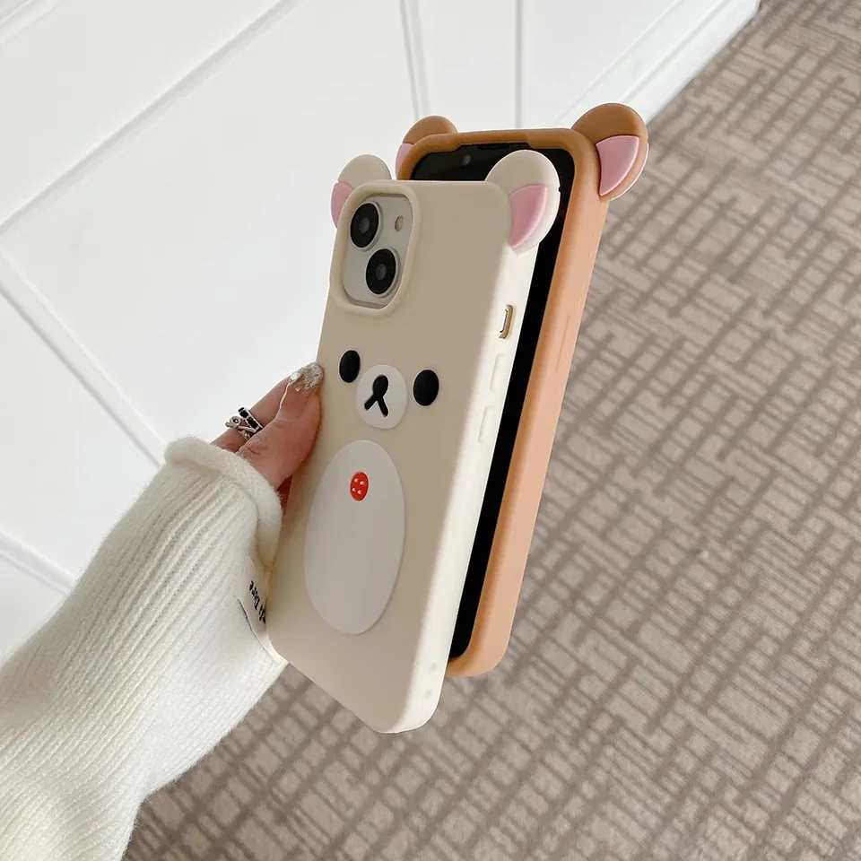 Funda de silicona suave con dibujo 3D de Rilakkuma para iPhone 11 12 13 14 15 16 Pro Max 4