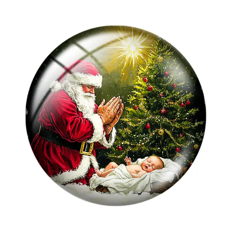 Baby Jesus and Santa 10pcs 12mm/18mm/20mm/25mm Round Photo glass cabochon demo flat back Making findings