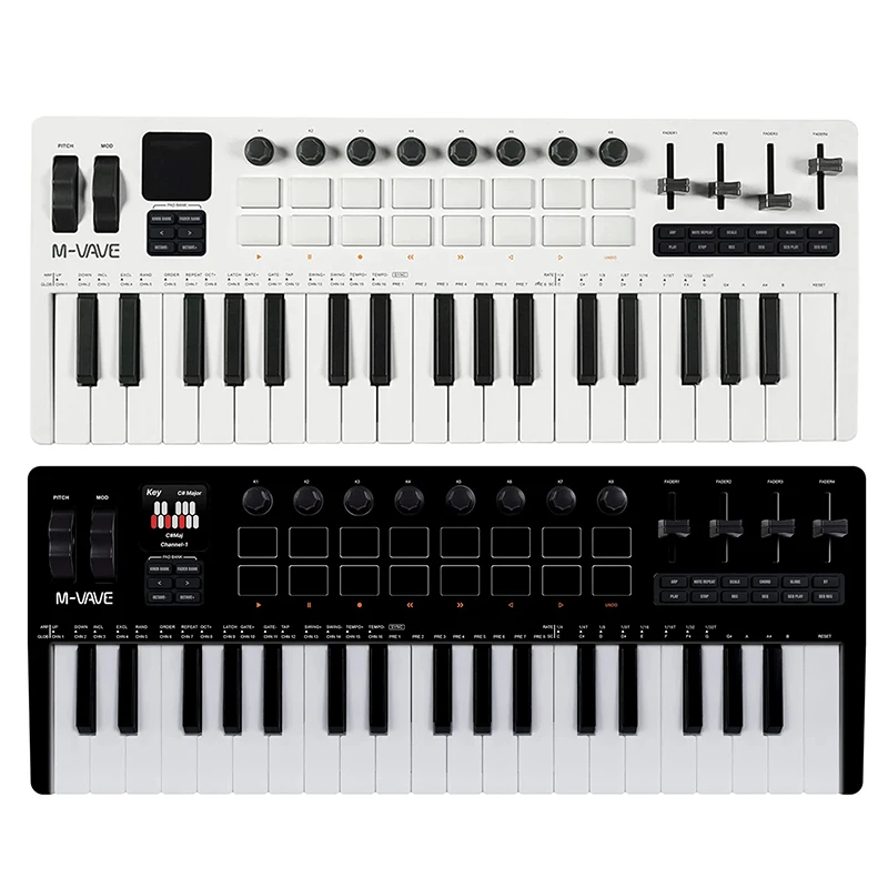 

M-VAVE SMK-37 Pro Беспроводная MIDI-клавиатура 37 3,5 мм MIDI 16 RGB Барабанная электронная клавиатура Bluetooth