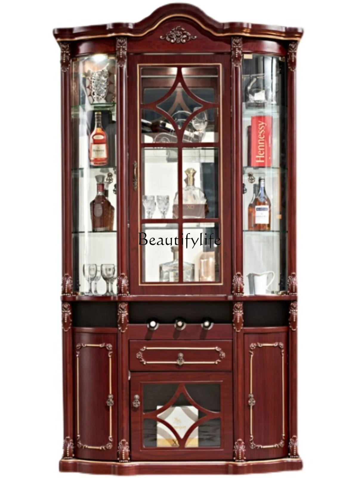 

European-Style Wall Glass Display Luxury Decorative Multifunctional Double-Door Locker