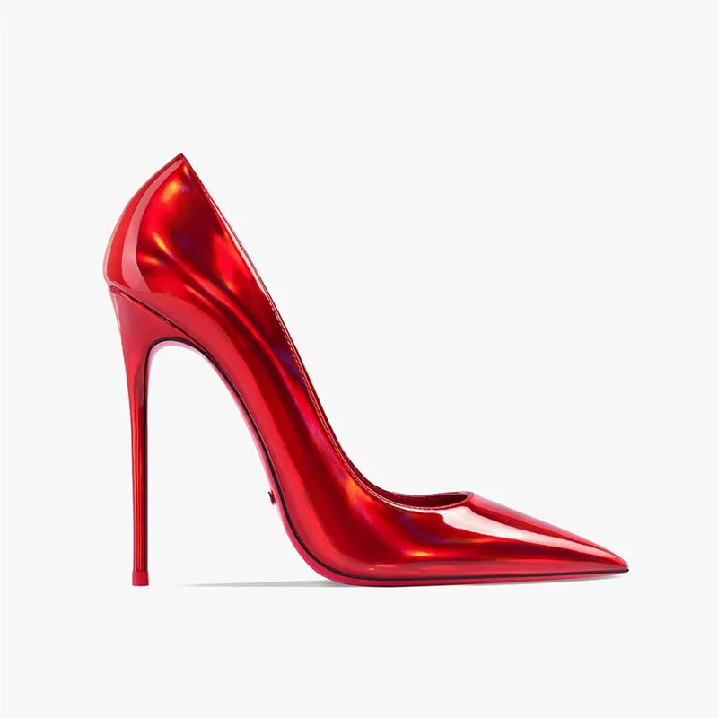 4.7 Inch/12cm Women Sexy Pumps Red Genuine Leather High Heel Dress Stilettos Wedding Party Shoes Bride Bright