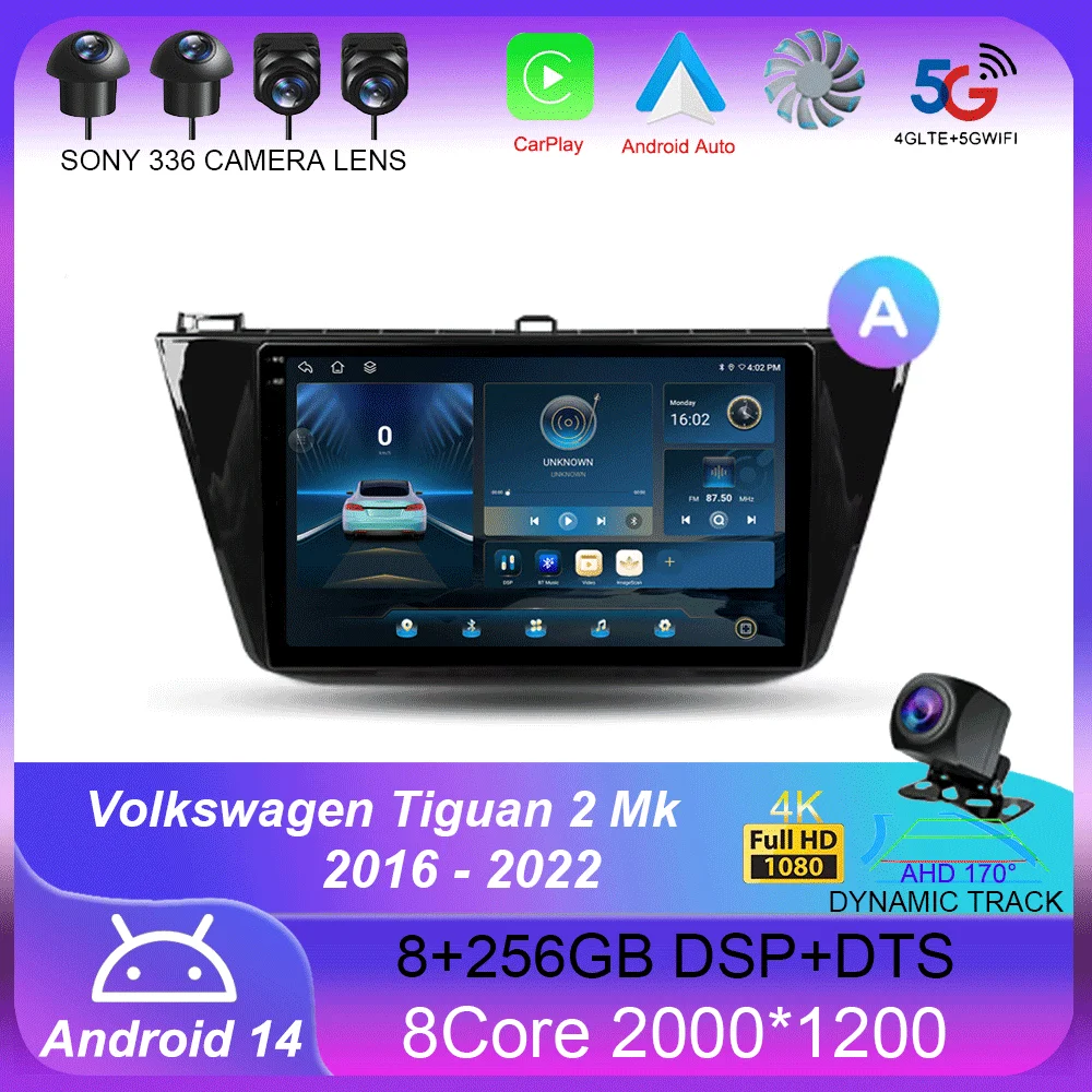 

For Volkswagen Tiguan 2 Mk 2016 - 2022 Carplay Auto 4G+WIFI GPS Car Radio Navigation Multimedia Video Player Stereo BT Android14