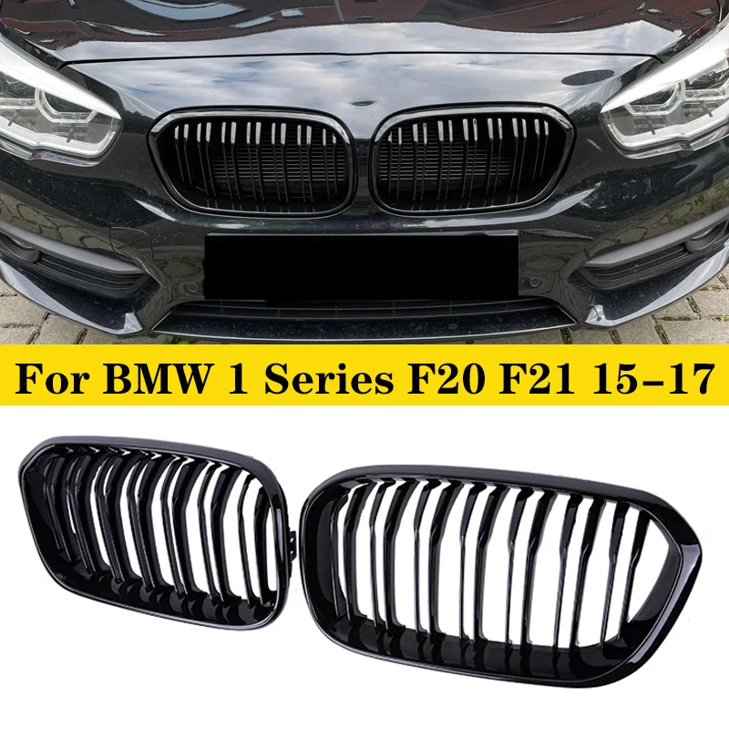 

For BMW 1 Series F20 F21 Car Front Bumper Grilles Kidney Racing Grill 2015 2016 2017 Double Slat Replacement Grille Gloss Black