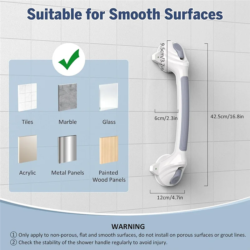 

RALCA-Shower Handle With Strong Suction Cups, 2PCS Grab Bars For Bathtub And Shower, 16.8 Inch Bathroom Grab Bars For Senior