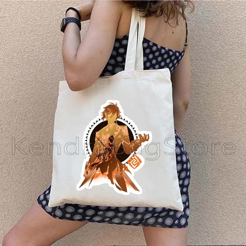 Genshin Impact Raiden Shogun Zhongli Xiao Amber Hu Tao Ganyu Venti Rosaria Qiqi Shenhe Eula Gifts Canvas Tote Bag Cotton Handbag