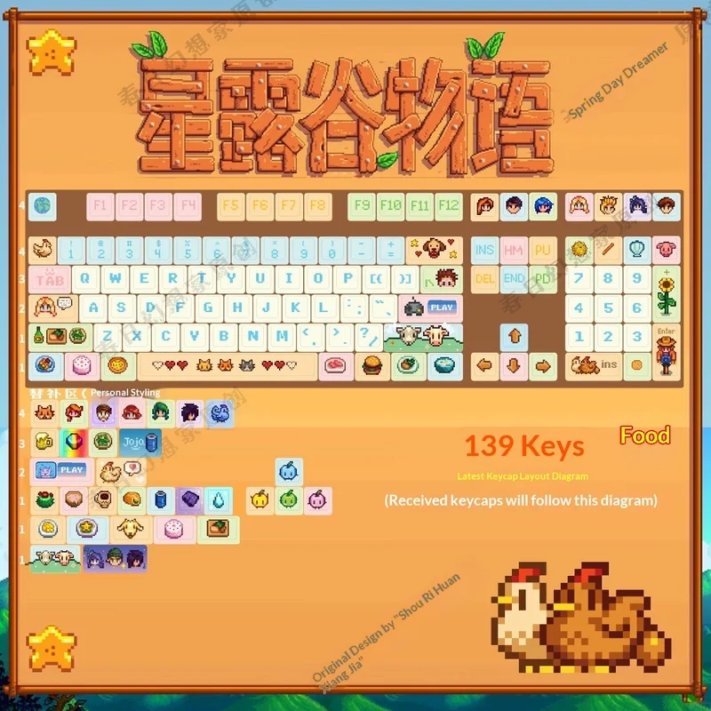 

Оригинальные кастомные PBT-кейкапы Stardew Valley MDA в стиле пиксель-арт для игровой клавиатуры, подарок для любителей игр