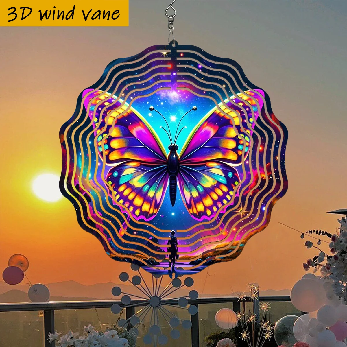 CIFbuy 3D Kaleidoscope Wind Spinner Garden Decor, 10in Rotating Wind Chime with 360° Hook, Outdoor Patio Yard Ornament
