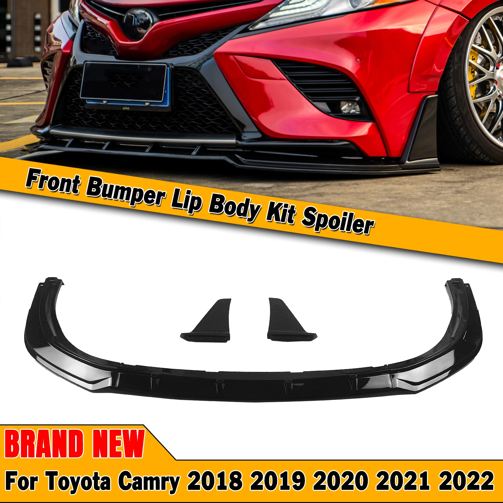 

Pop YOFER Style Front Bumper Spoiler Splitter Lip For Toyota Camry SE XSE Sport Model Only 2018-2024 Glossy Black Car Lower Body