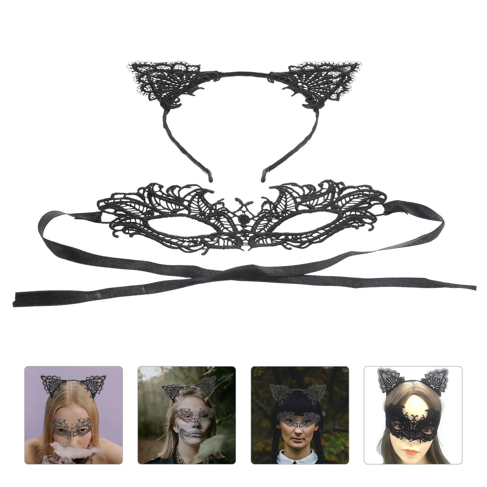 

1 set 1 Set Lace Eye Cover Headdress Party Cosplay Hairband Costume Mask Set Lightweight Comfortable Women Party Supplies