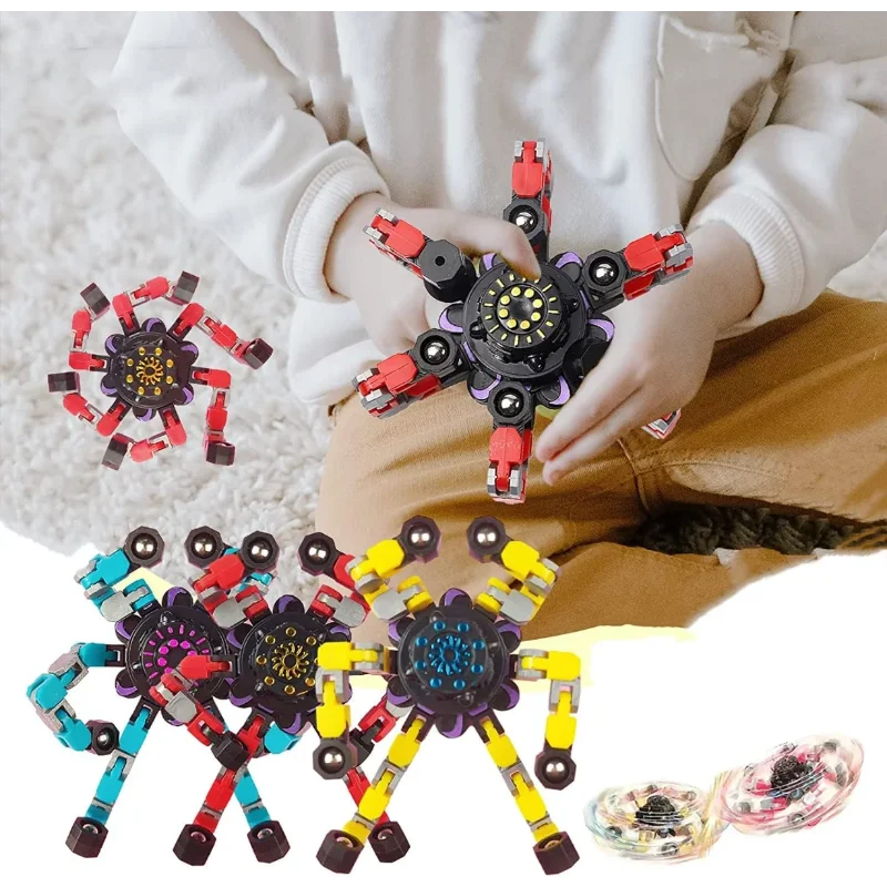 Dolls Fingertip Gyro Transformable Small Robot DIY Spinning Windup Chain Creative Toys Stress Reducing Robot (8 Pcs)