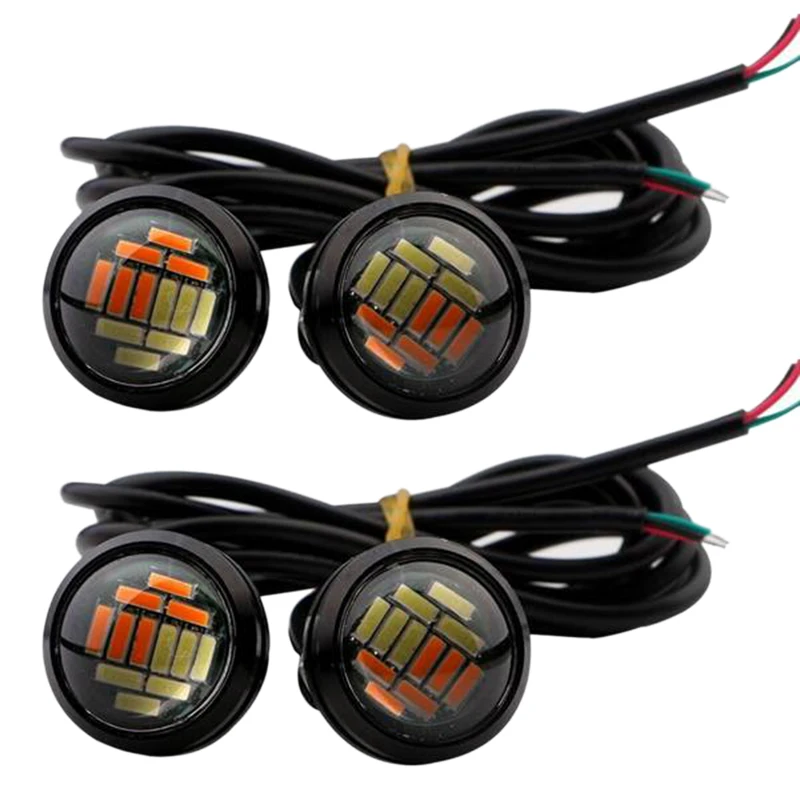 4 Pcs Car 12V 23Mm Dual Color Switchback 4014 12 Led Drl Eagle Eye Daytime Light