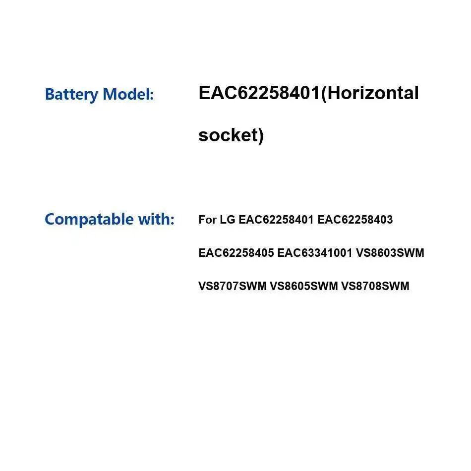 Для LG EAC62258401 EAC62258403 EAC62258405 EAC63341001 VS8603SWM VS8707SWM горизонтальная розетка Премиум Сменный аккумулятор 2000 мАч Для LG EAC62258401 EAC62258403 EAC62258405 EAC63341001 VS8603SWM VS8707SWM горизонтальная розетка Премиум Сменный аккумулятор 2000 мАч