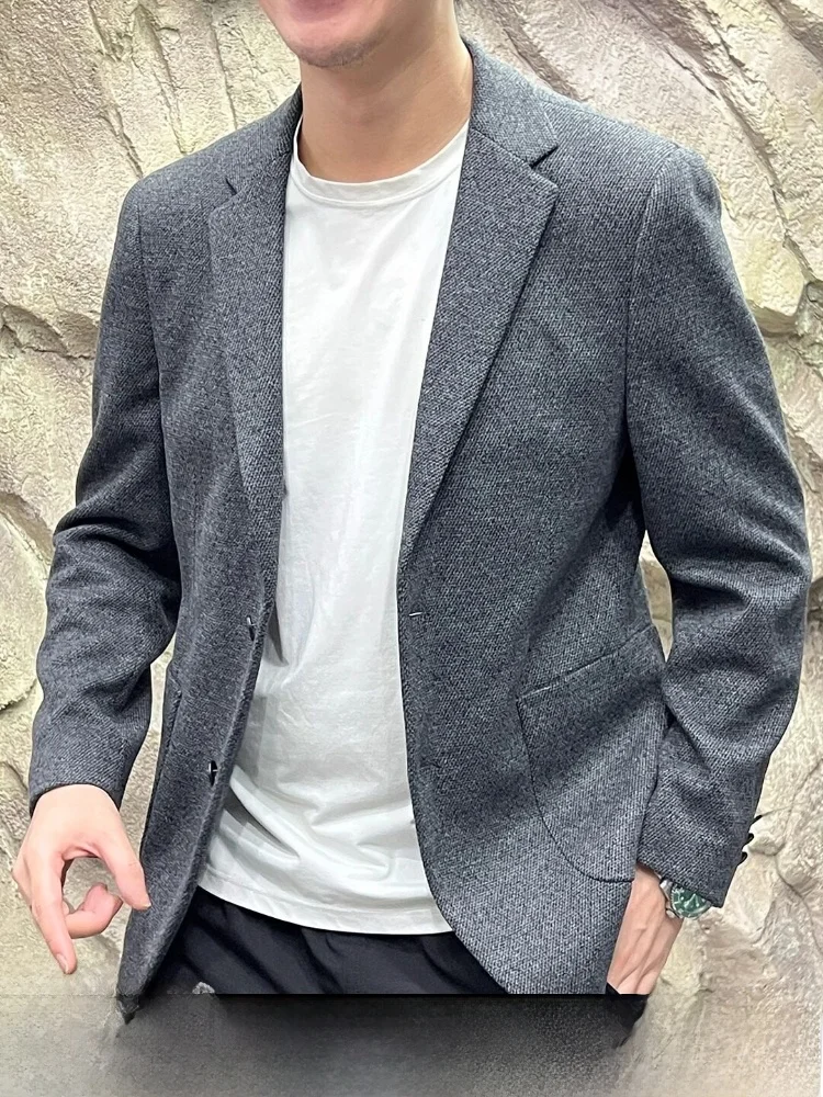 

High-End Selection! Offline Ten Thousand Level! Pure Color Autumn Winter Men's Business Suit Woolen Coat Standard Fit Casual
