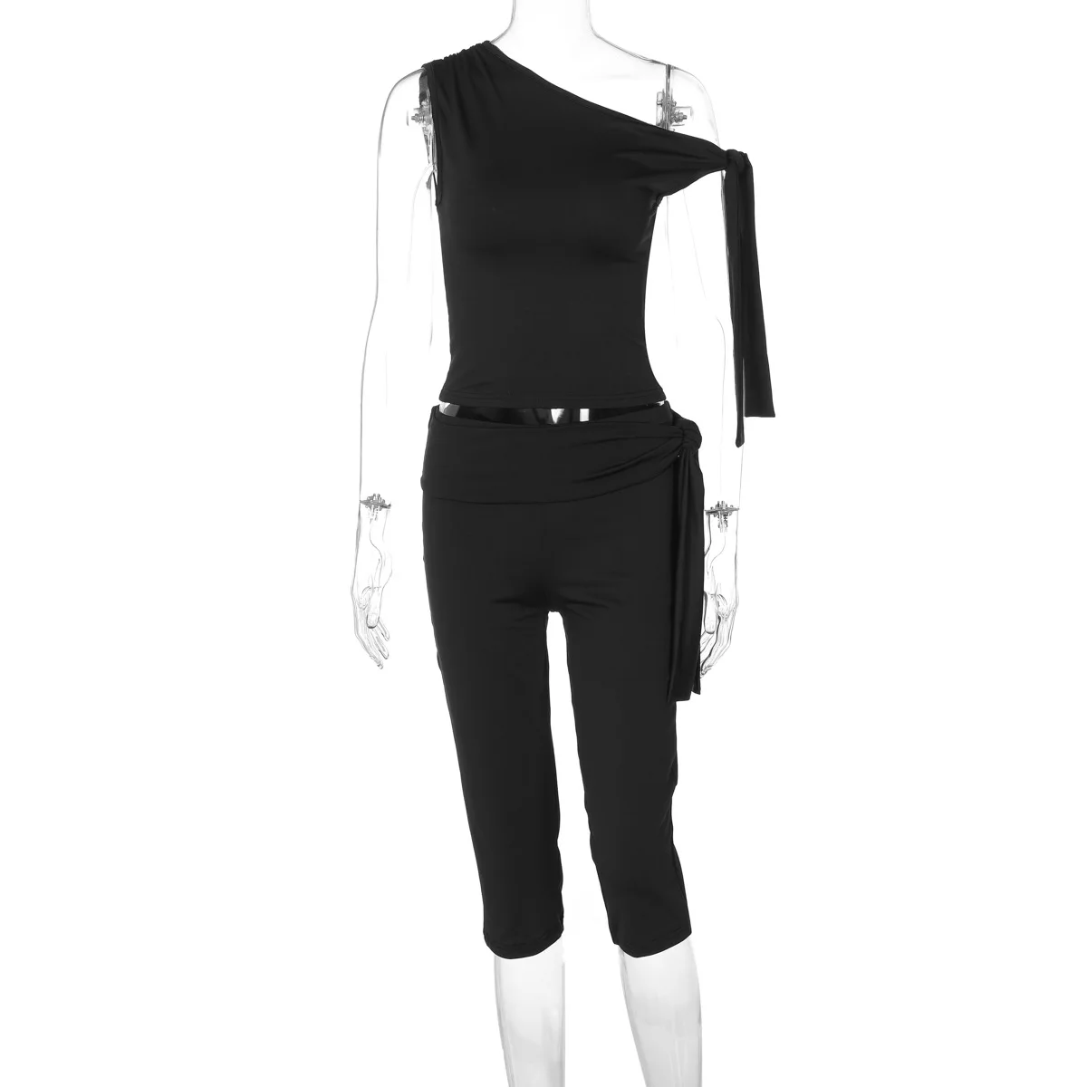FAGADOER Fashion Streetwear Women Off Shoulder Sleeveless Lace Up Slim Top + Skinny Pants Two Piece Sets Summer New 2pcs Outfits