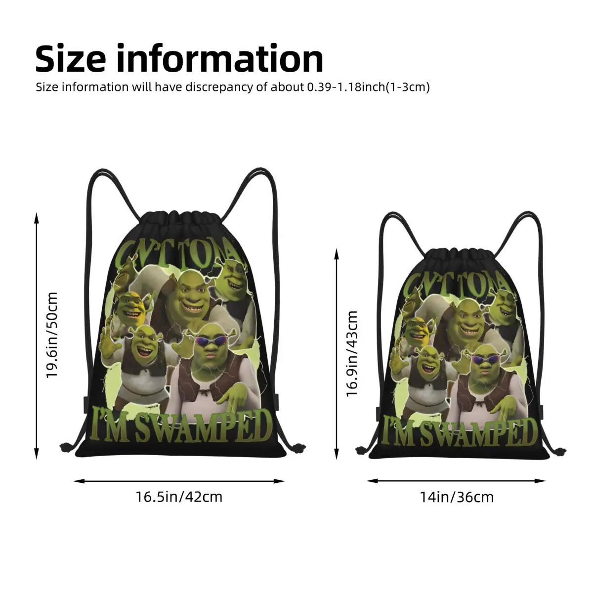 Can't Today I'm Swamped Funny Shreks Drawstring Backpack Sports Gym Bag String Sackpack for Hiking