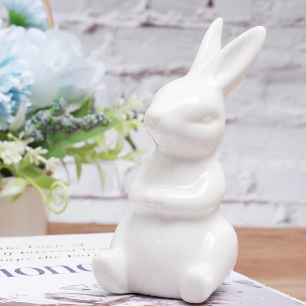 

2 Pcs Desktop Decor Rabbit Craft Ceramic Adornment Animal Figurine Table Ornament Decorative Bunny Decoration