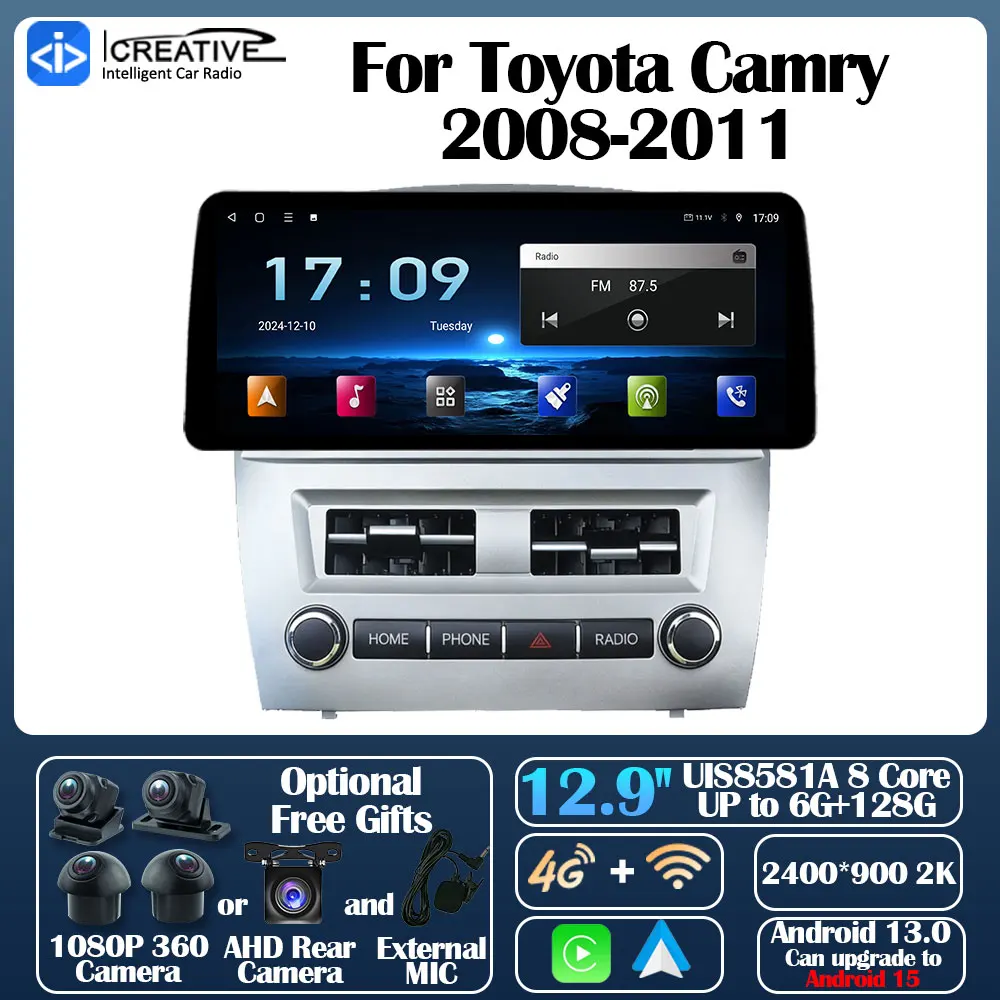 Android 13 Car Radio For Toyota Camry 2008-2011 Carplay Auto Multimedia Stereo 360 Camera Navi GPS Intelligent Video Player 5G