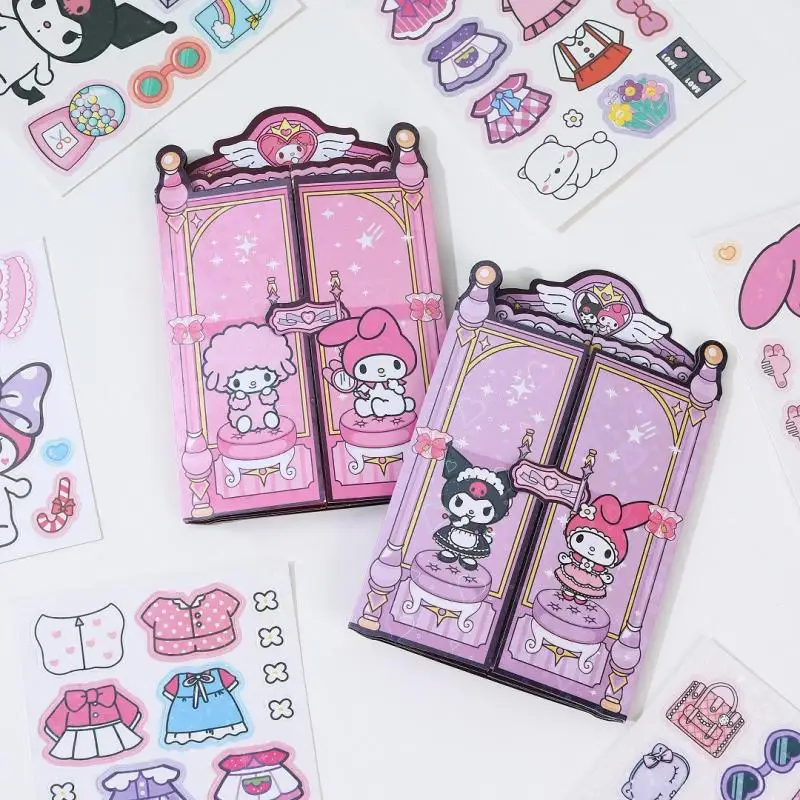 Kawaii Sanrio Hello Kitty Replacement Wardrobe Versatile Sticker Cute Kuromi Diy Quiet Book Handmade Children\'s Creative Toys