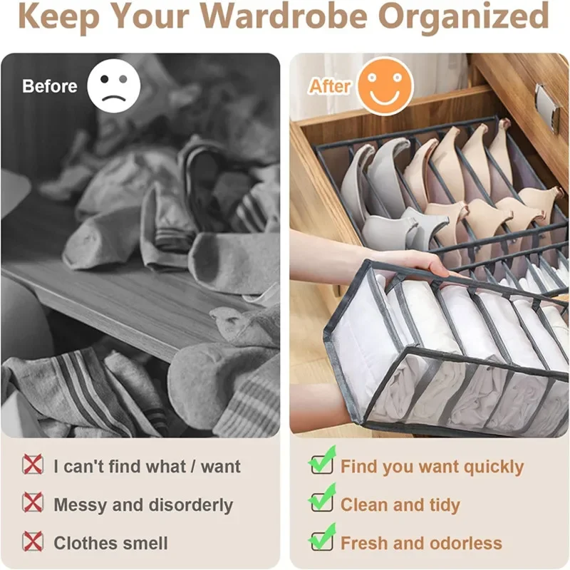 4PCS Wardrobe Clothes Organizer Storage Compartments Women Underwear Storage Bins Mesh Storage Compartment Clothing Divider Bags