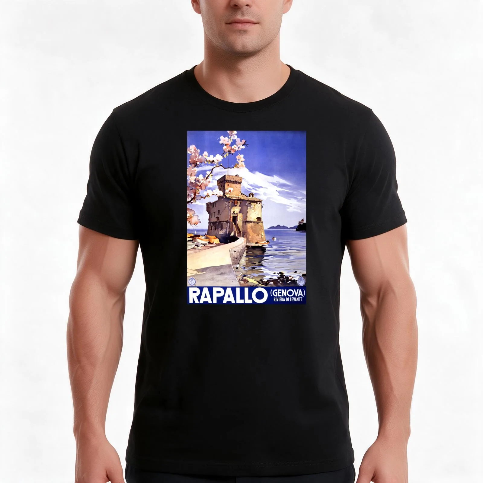 Rapallo Genova Italy Vintage Travel Poster T-Shirt Summer Casual Cotton Tee Oversized Streetwear Tops Vintage Graphic Print