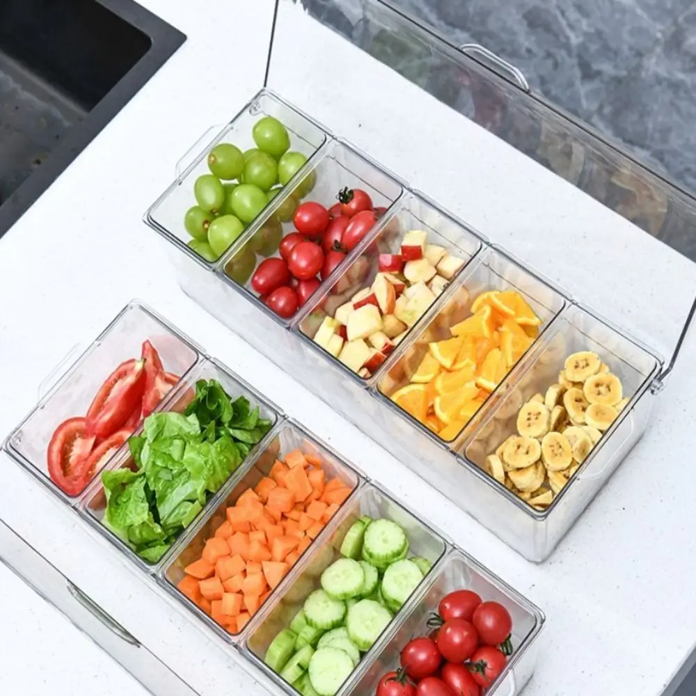 

Transparent Fresh Iced Box Plastics 4/5 Grids Refrigerator Storage Box Double Layered Detachable Chilled Fruit Fresh-keeping Box