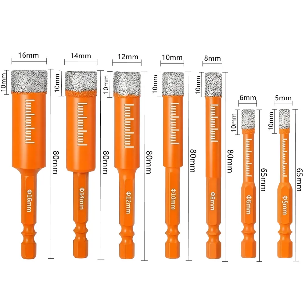 Dry Diamond Drill Bits Set for Granite Ceramic Marble Tile Stone Glass Hard Material Hex Shank Masonry Hole Saw Drill Bit 5-16mm