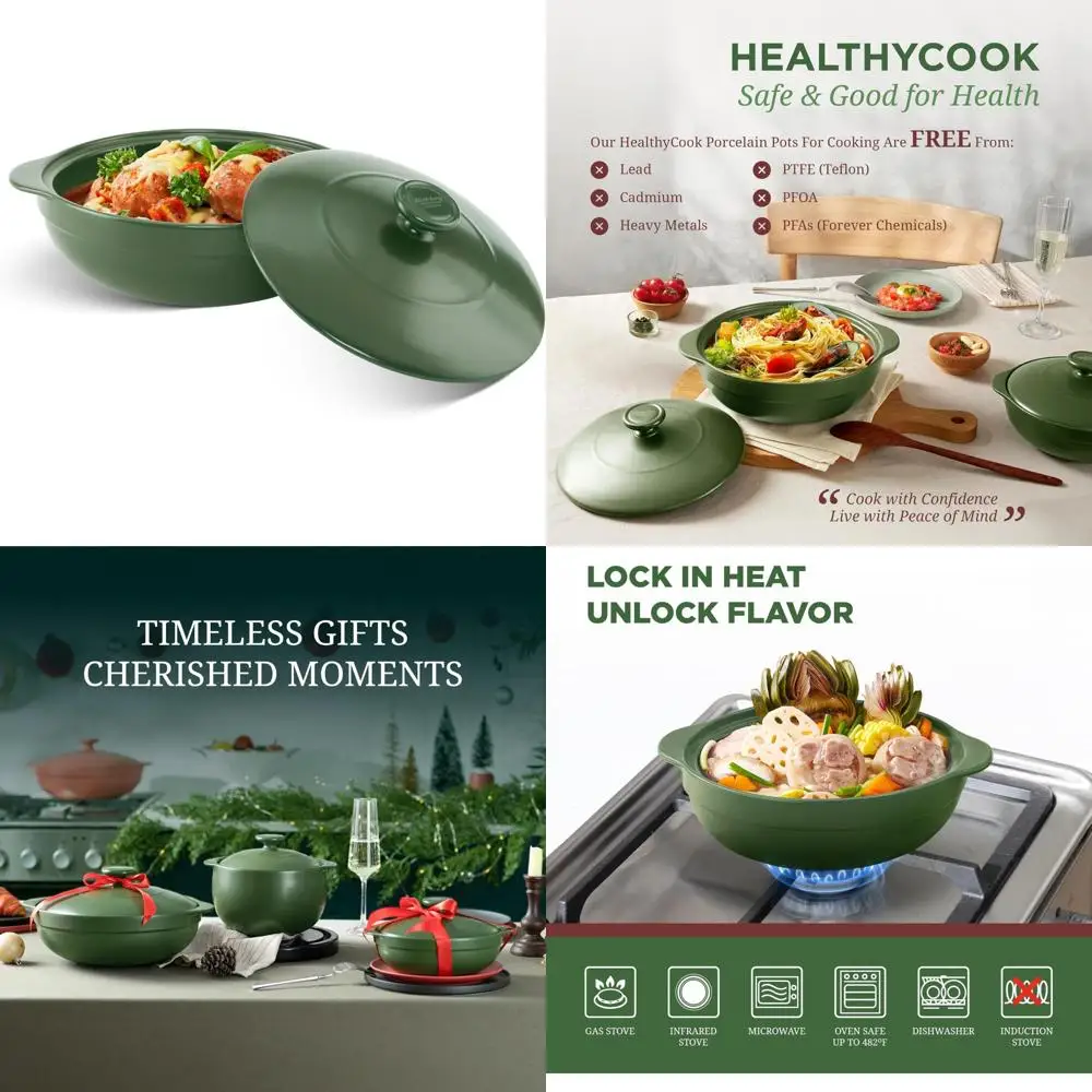 

Фарфоровая голландская духовка на 3 литра с крышкой — без свинца и кадрами, безопасная для духовки до 482 ° F, отличное сохранение тепла, идеально подходит для приготовления пищи