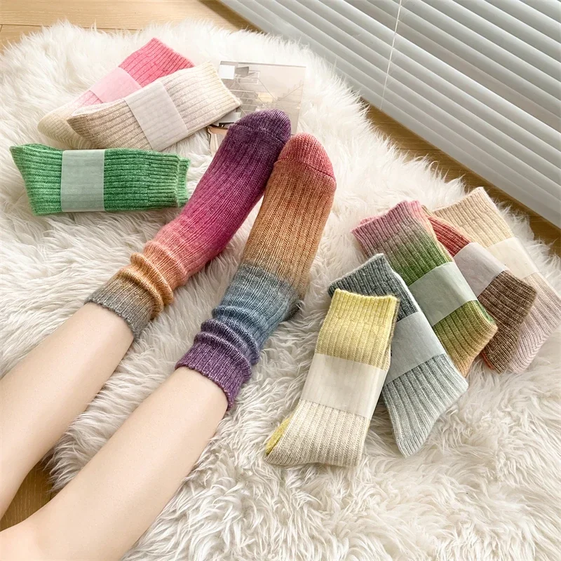 

Fashion Socks For Women New Trends Thicken Novelty Casual Girls Gradient Warm Socks Breathable Creative AB Socks Colorful Female