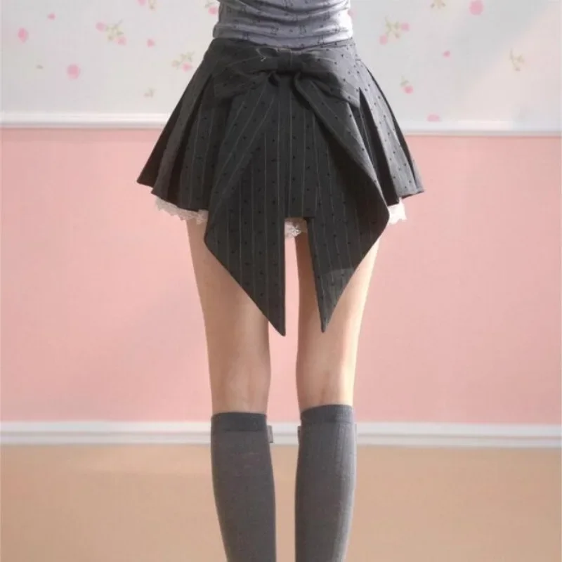 Women Pleated Skirt A-line Dress Y2k Bow High Waist Short Skirt Harajuku Design Streetwear Sweet Vintage Chic Sexy Mini Skirt