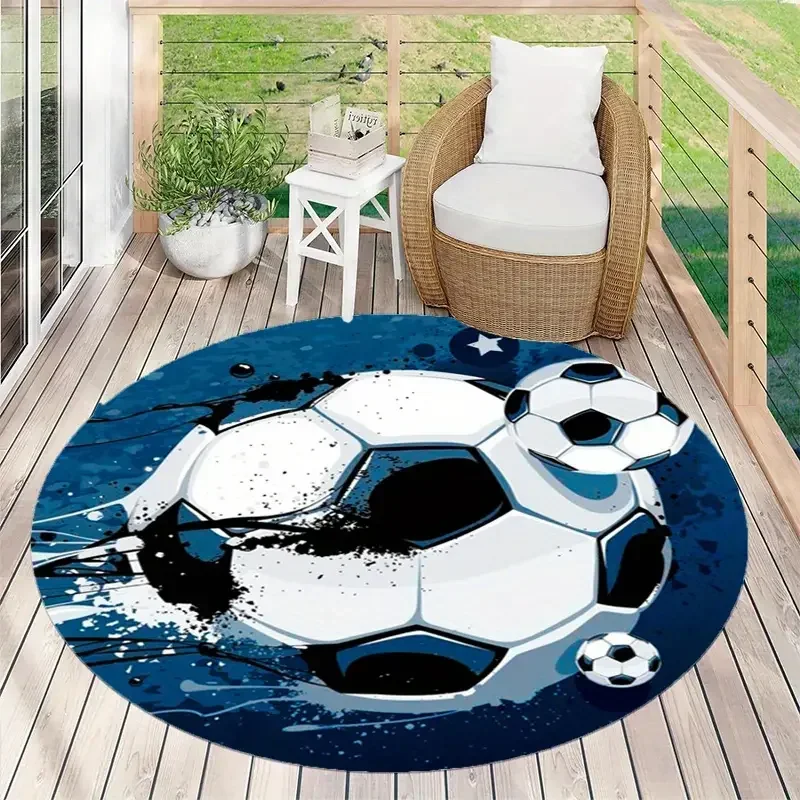 Ball Soccer Kid Play Mat Round Carpet Living Room Circle Floor Mat Non Slip Bedroom Doormat Washable Home Hallway Area Decor Rug
