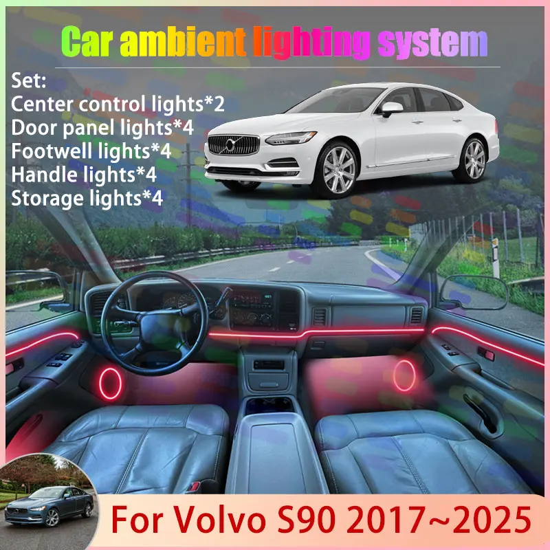 

For Volvo S90 2017~2025 2018 2019 2020 2021 2022 2/18 in 1 Car Atmosphere Light Lamp RGB Shade Ensemble Streamer Atmosphere Set
