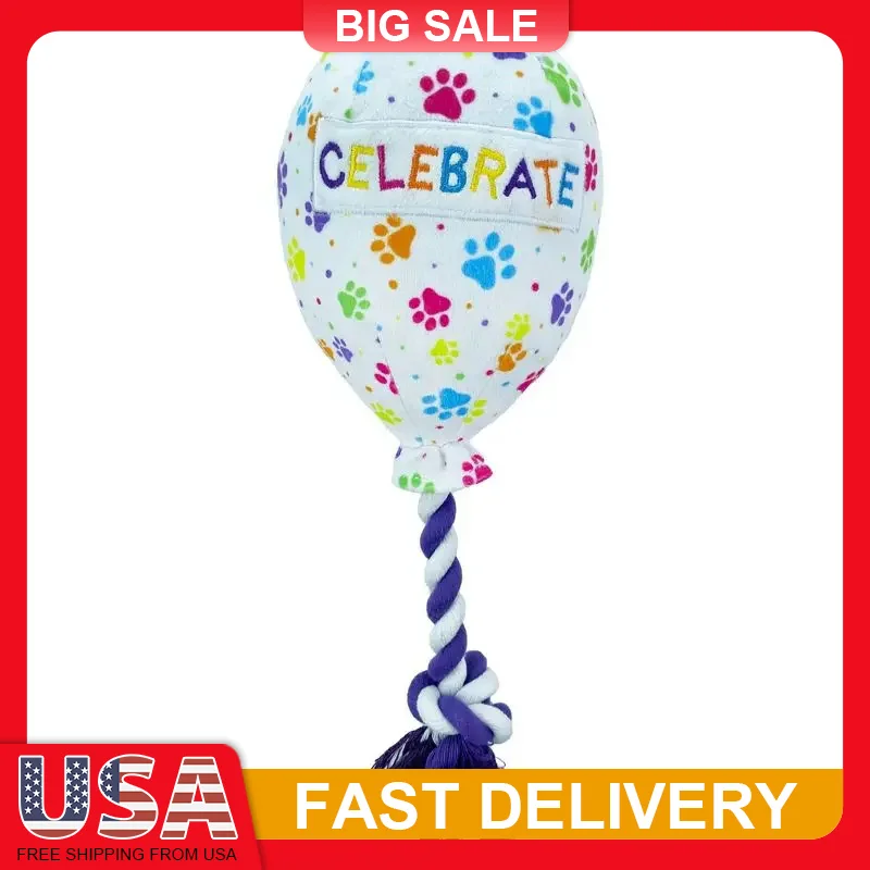 

Birthday Dog Toy Plush Balloon with Rope 12 Inch Celebrate Design Tug Fetch Play for Small Medium Dogs Puppy Party Gift