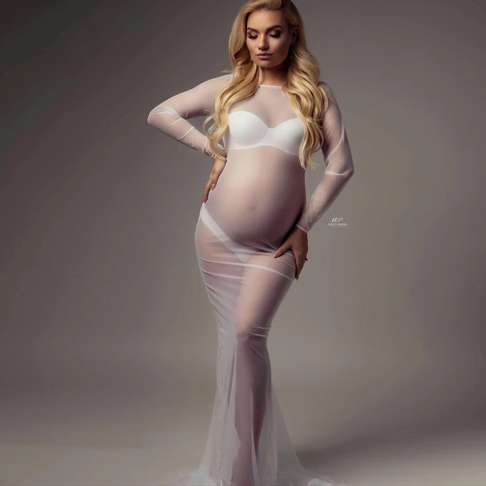 

Maternity Photography Gown Super High Elastic Mesh Sexy Dresses Boudoir Private Photo Costume Dress Photo Shoot Pregnant Women