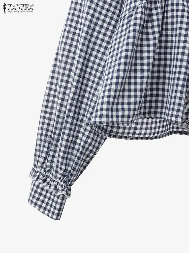 ZANZEA-camisas informales de otoño para mujer, camisas elegantes con volantes y cuello en V, Tops abotonados de manga larga, ropa de mujer S-3XL en 3 colores