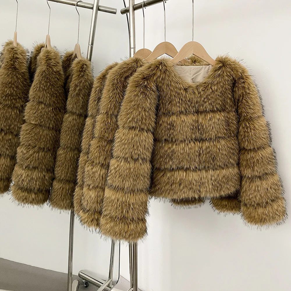 

2025 зимняя женская эко-куртка из искусственного меха с однотонными карманами, женская шуба из искусственного меха с круглым вырезом, пушистая верхняя одежда из эко-фейского меха для женщин