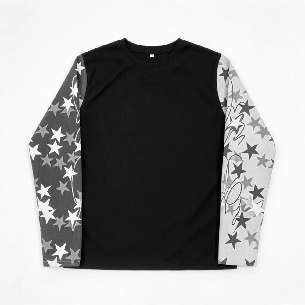 Autumn and winter new design stitching different colors retro y2k high street wear black long sleeve T-shirt