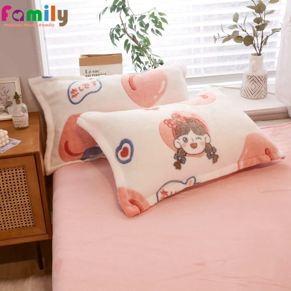 Winter Warm Plush Pillow Covers Home Decoration Soft Flannel Solid Color Pillowcase Cover on Bedding 48x74cm 2PCS/Set