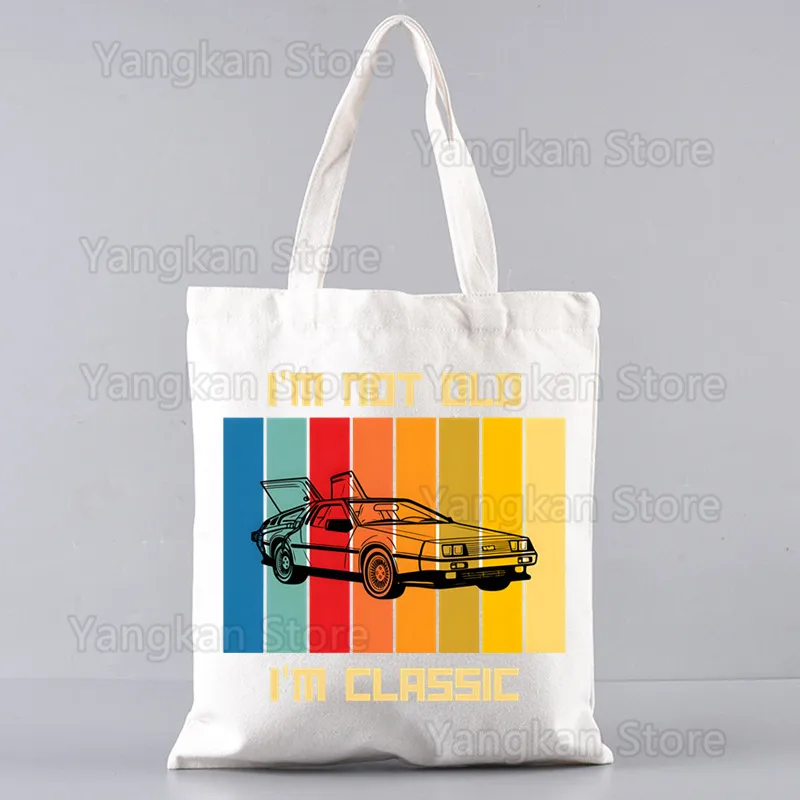 Back To The Future Delorean Shopper Bags for Women Resuable Tote Bag Harajuku Large Capacity Shopping Bag Anime Printing