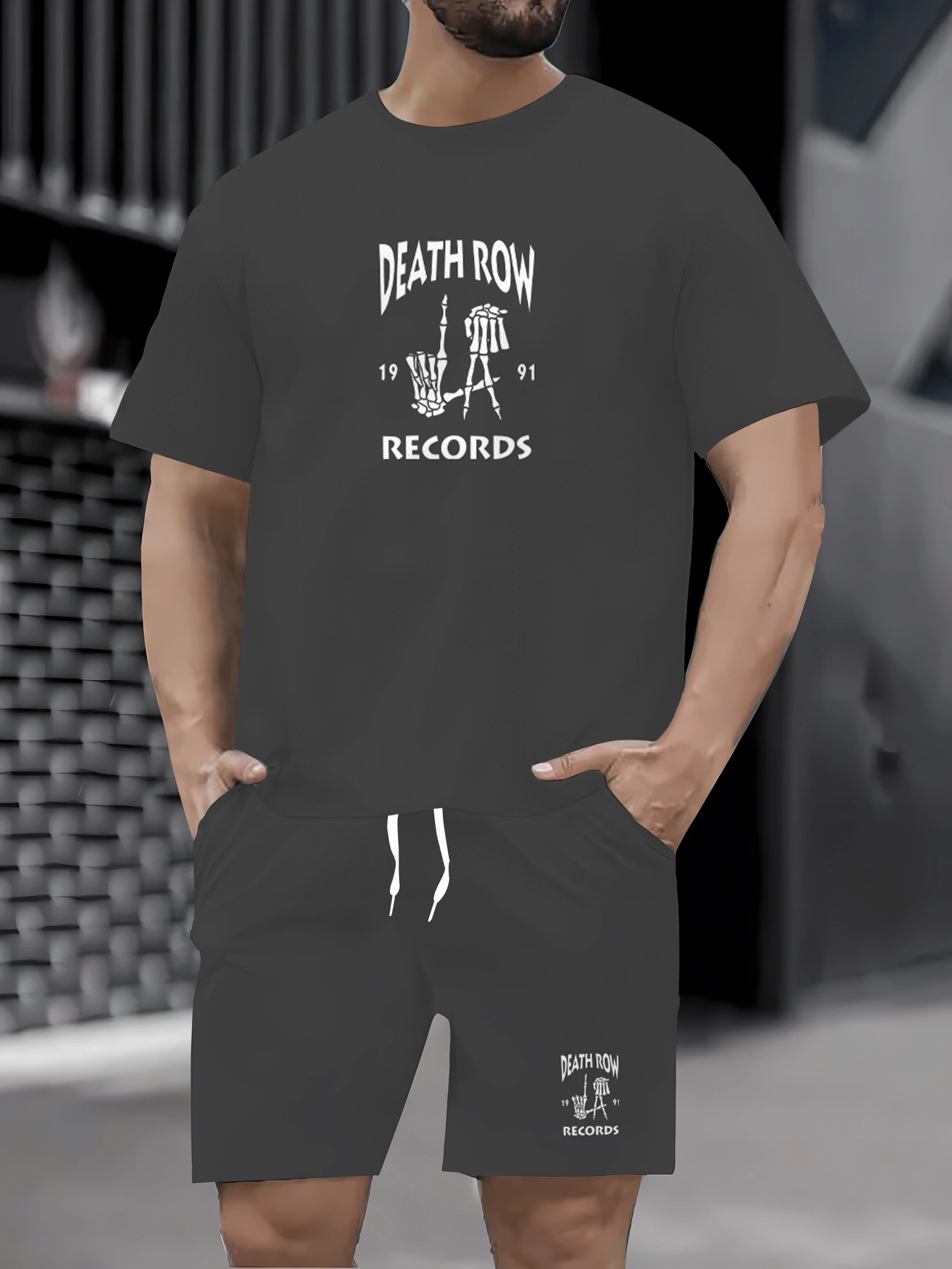 

Camiseta masculina respirável de manga curta shorts de duas peças verão elegante secagem rápida leve conjunto esportivo casual