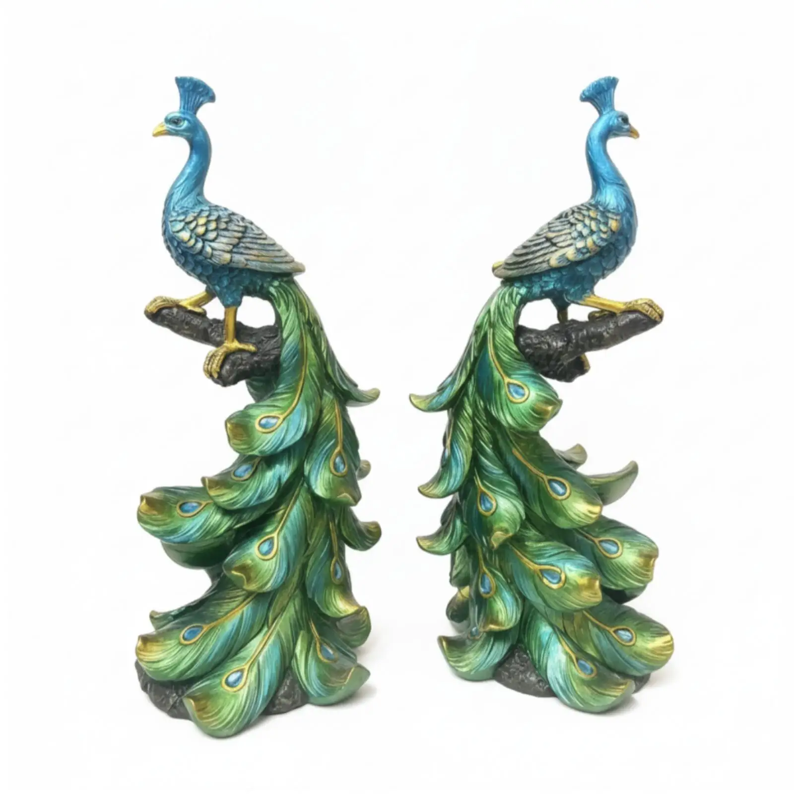 Resin Peacock Figurine Shimmering Peacock Figurines Elegant for Mantel