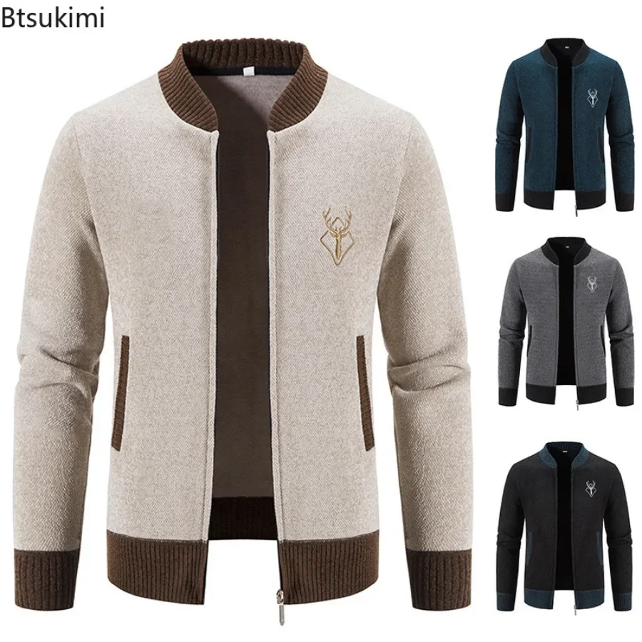 Vestes de pull tricotées pour hommes, collection automne-hiver, style coréen, col baseball, cardigans décontractés, streetwear, manteaux de pull chauds pour hommes