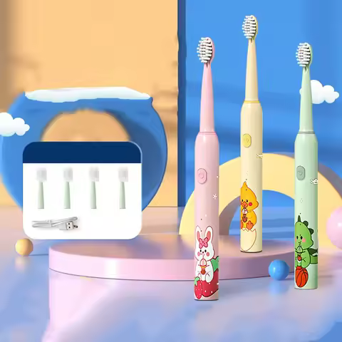 Soft Bristle Children Sonic Electric Toothbrush 4pcs Replacement Heads Cartoon Ultrasonic Bath Toothbrushes Waterproof Cute