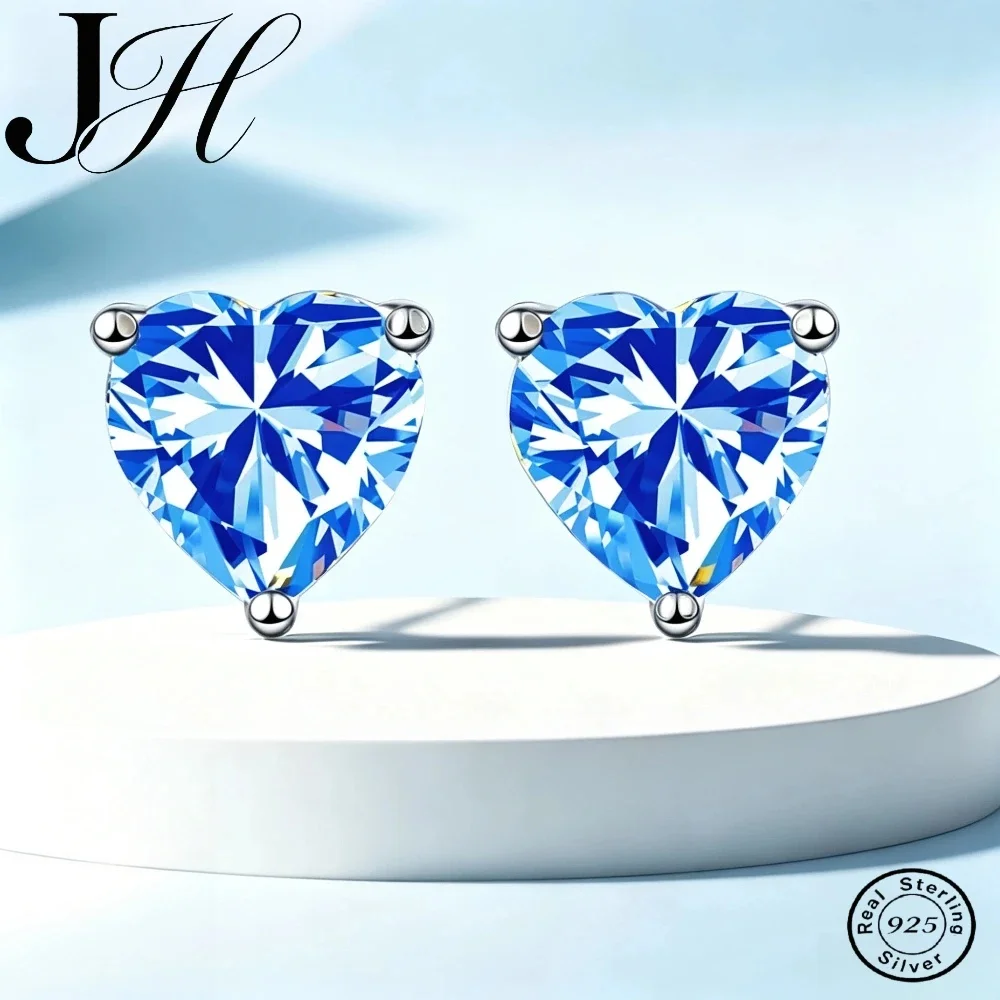 Joiashome 925 Silver Inlaid 2ct Heart-shaped Color moissanite Moismulberry Simple Earrings For Girlfriend Gift
